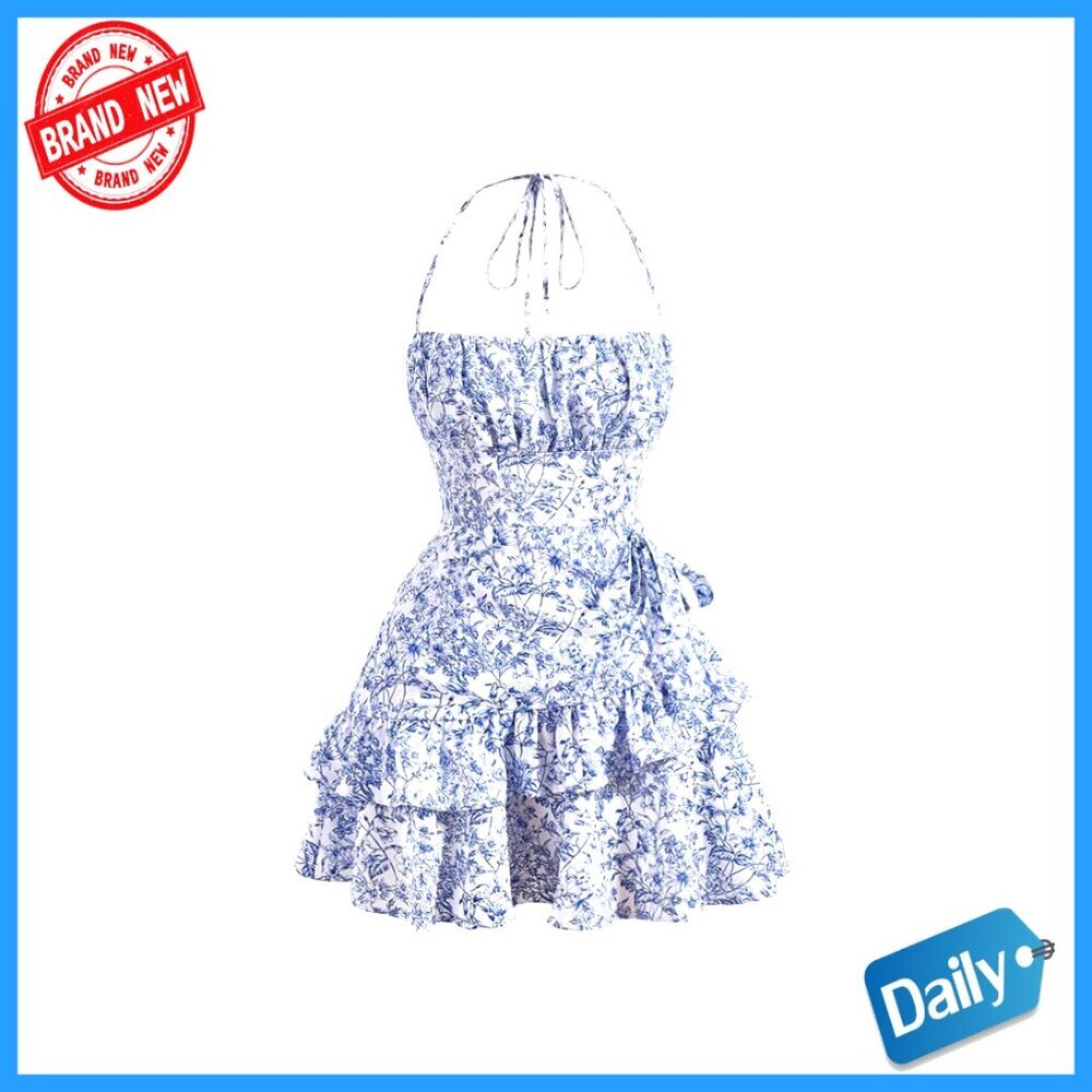 Floral Halter Ruffle Tiered Mini Dress Summer Casual Sundress